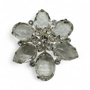 Vintage Clear Faceted Lucite, Rhinestone, and Crystal Flower Brooch